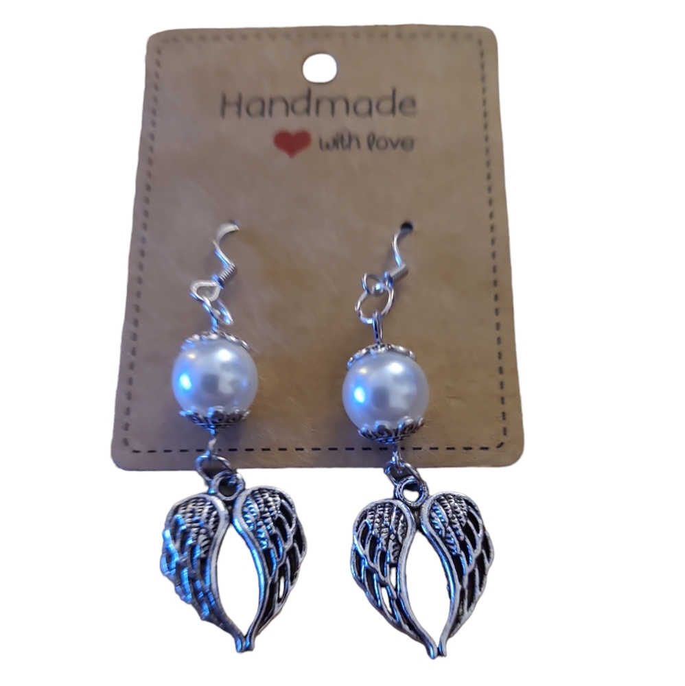 3/$30 Handmade Angel Wings With Faux Pearl Earrings L4
